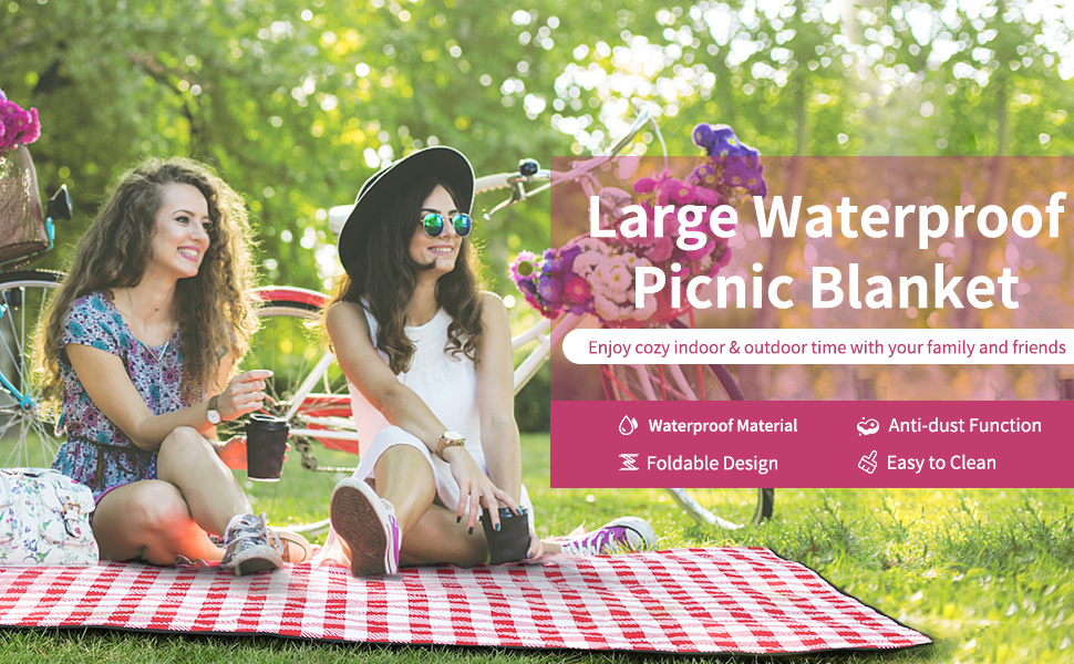 Picnic Blanket Extra Large Waterproof, 80''x80''Checkered Picnic Blankets Beach