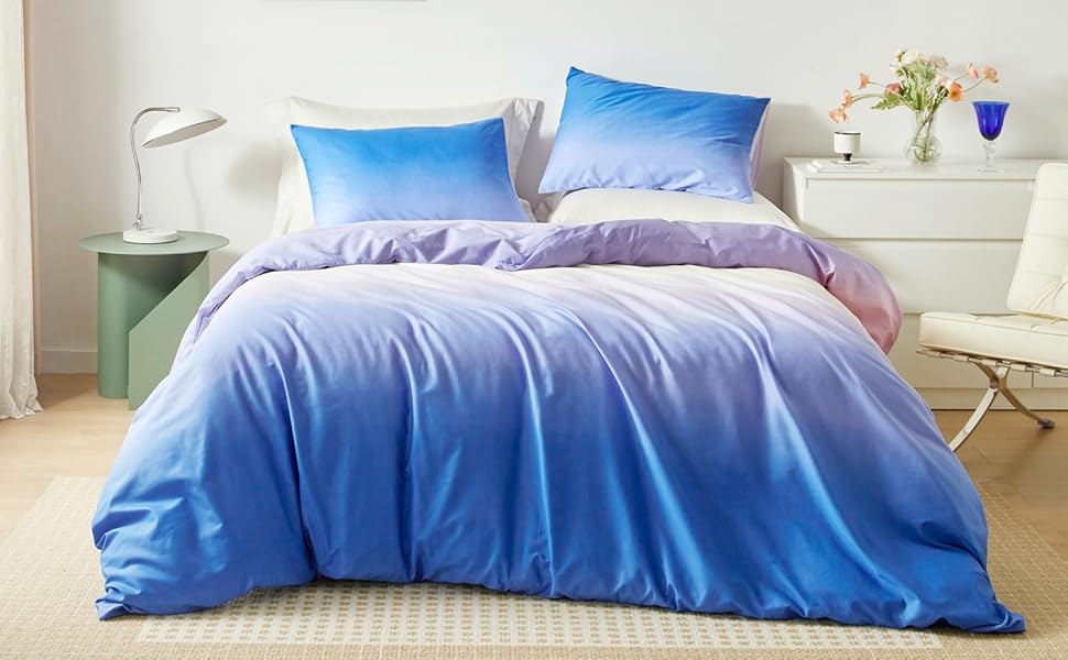 YuHeGuoJi Abstract Purple Duvet Cover Queen 100 Cotton Modern Gradient