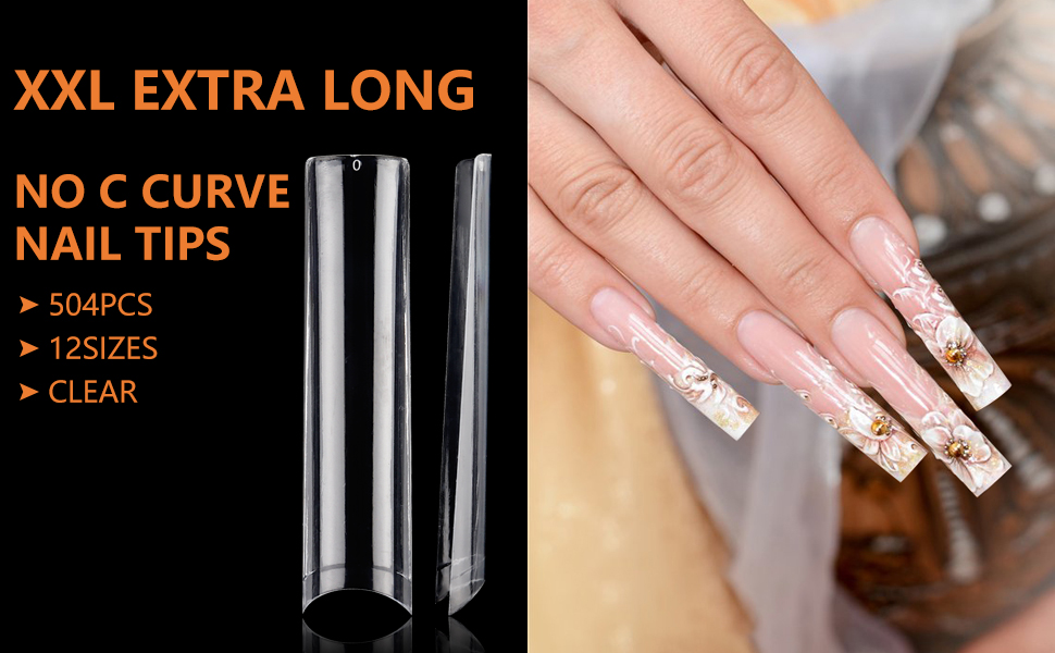 XXL No C Curve Nail Tips for Acrylic Nails Professional 504Pcs