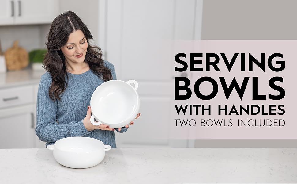 model holding one bowl
