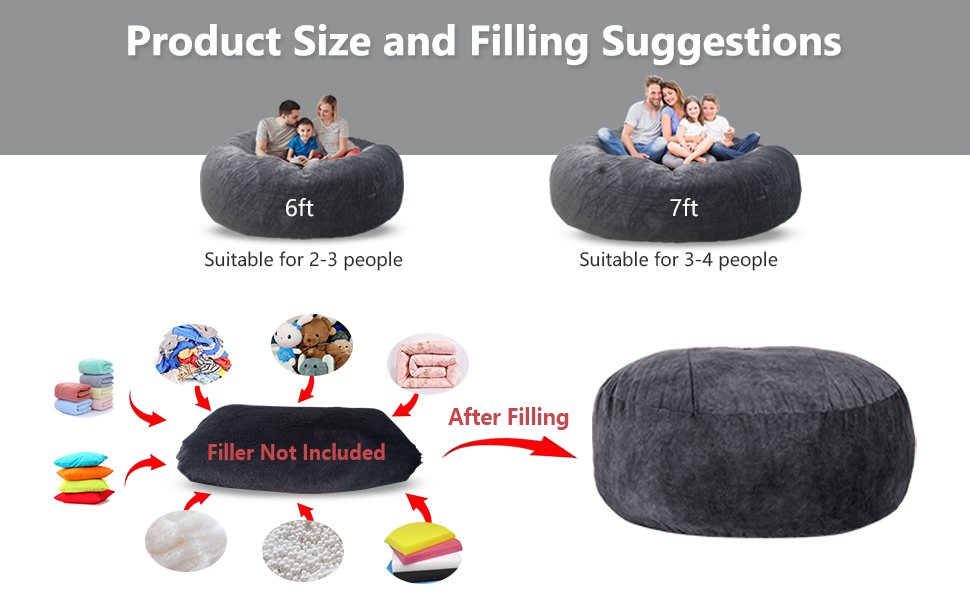 ASxmhGo Bean Bag Chairs, 6ft Giant Bean Bag Cover, Big Bean