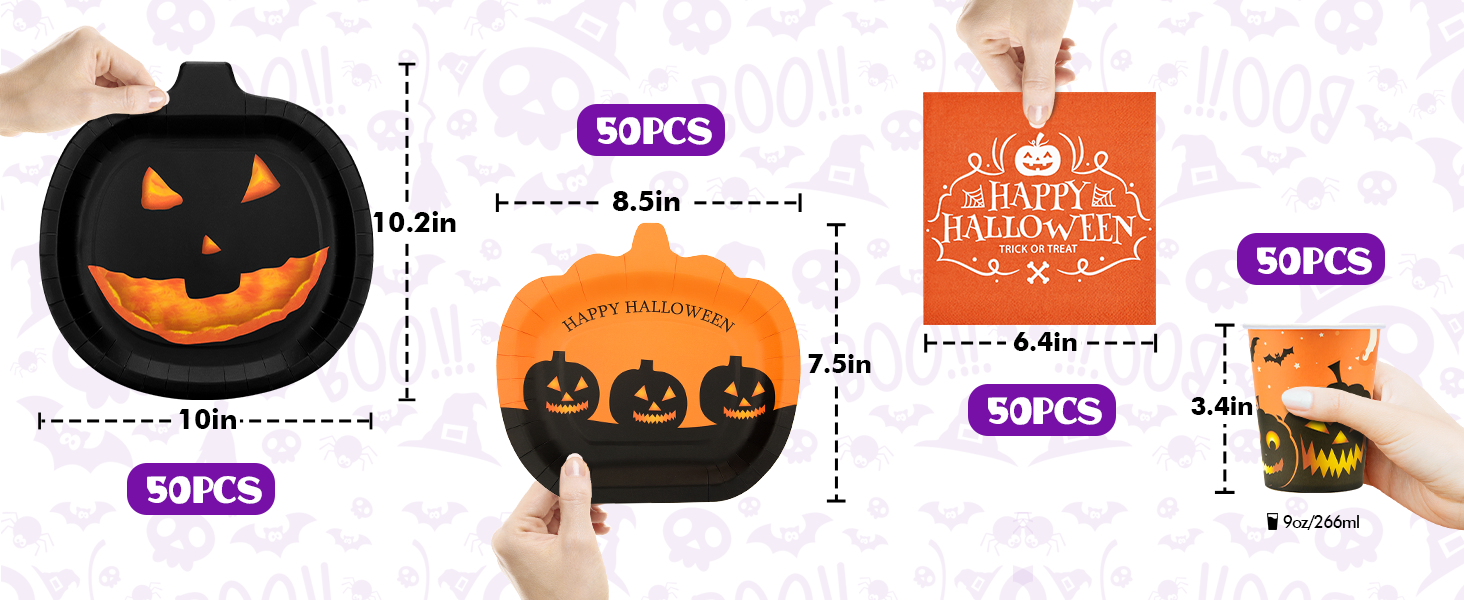 FUNIXY 200pcs Halloween Plates and Napkins Cups Disposable