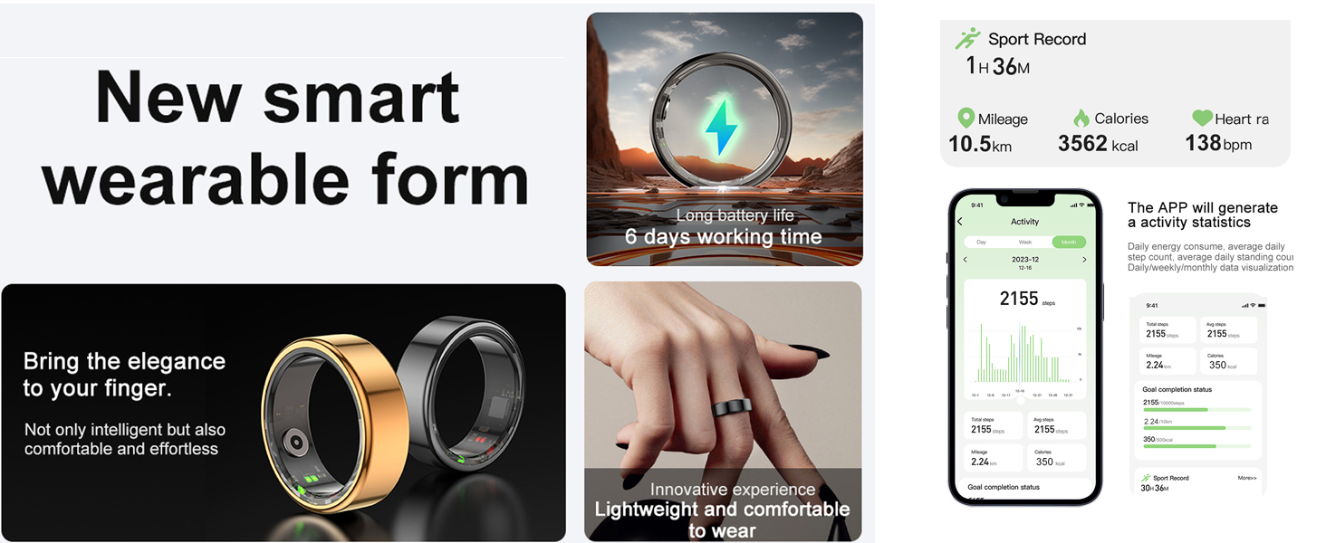 TIVUZVO Smart Ring,Health Tracker Ring,Fitness Sleep