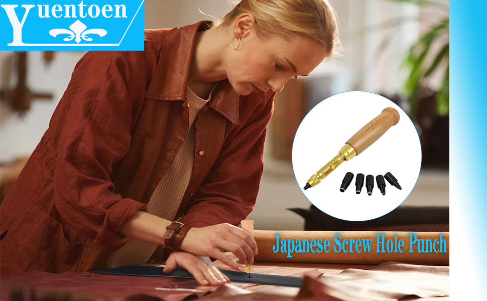 Yuentoen Japanese Screw Hole Punch,Automatic Hole Punch Drill Tool,6 Tip Sizes Leather Tool