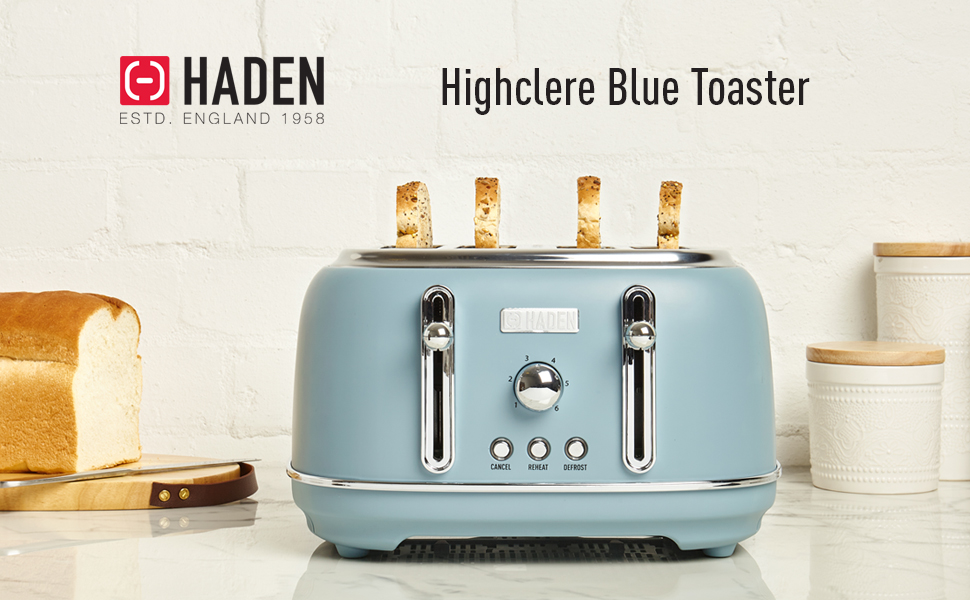 Haden Highclere Blue Toaster 4 Slice Adjustable Browning Control
