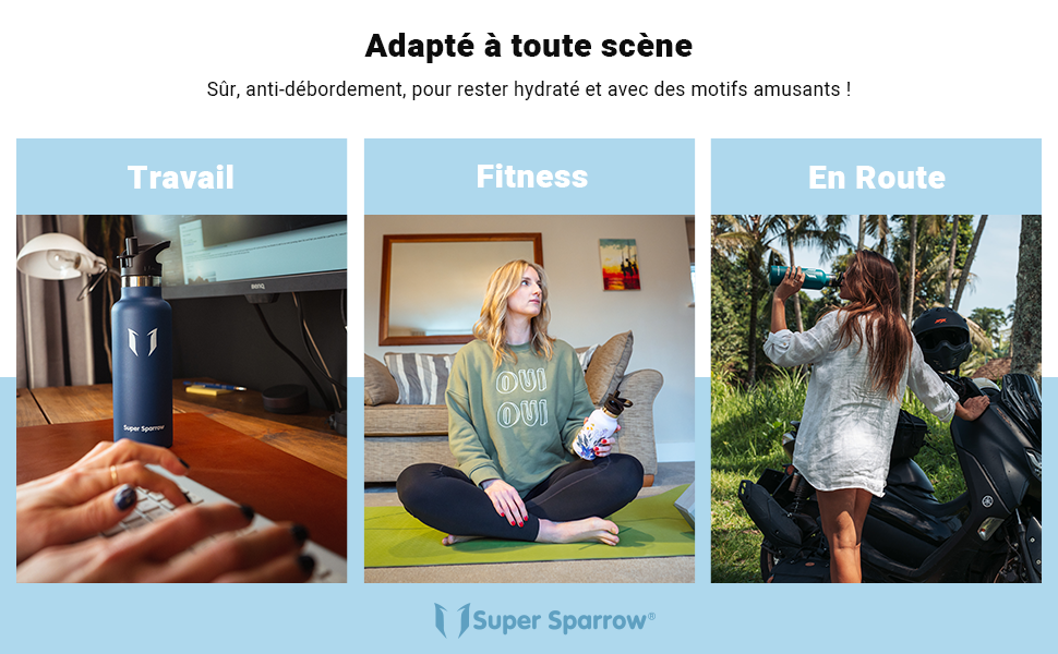 Super Sparrow Gourde Isotherme - 18/10 Ultra Léger Bouteille Isotherme - 350ml, 500ml, 750ml - Gourde INOX Bouche Standard - Gourde Enfant sans BPA, pour Sport, Voyages, L'école, Bureau, Maison 1