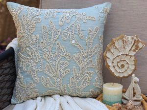 Pearls light blue laced decorative cushion cover & euro sham by The HomeCentric