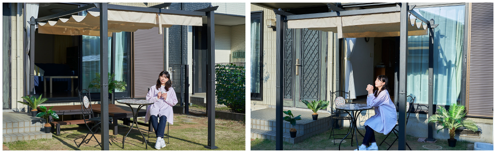 Amazon | [ガーデンマスター] 山善 パーゴラ シェード付き