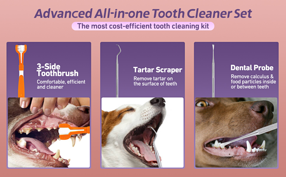 havit Dog Teeth Cleaning Kit, Dog Tooth Plaque Remover with 3Sided Tooth Brush kit