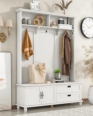 hall tree with bench and shoe storage