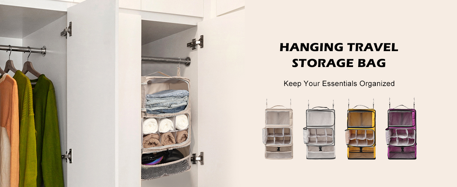 Surblue Hanging Shelves Travel Storage Bag Compression Packing Cube for Suitcase Portable Closet