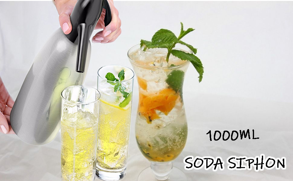 Sparkling Water Maker,1Liter Soda Siphon,Portable Seltzer