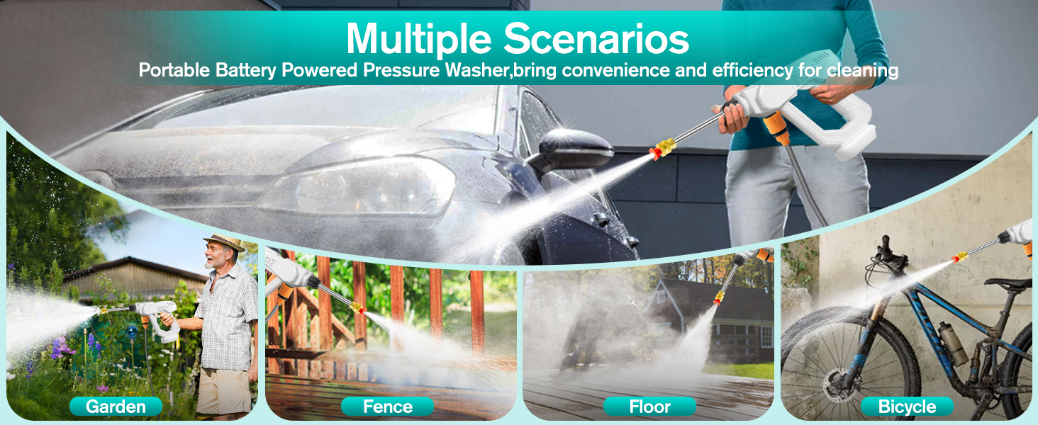 Cordless Pressure Washer Gun, 18000 mAh Battery Powered