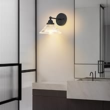 SongCiLT Simple but Classic Clear Ribbed Glass Black Wall Sconces Lighting for Bedroom Hallway 