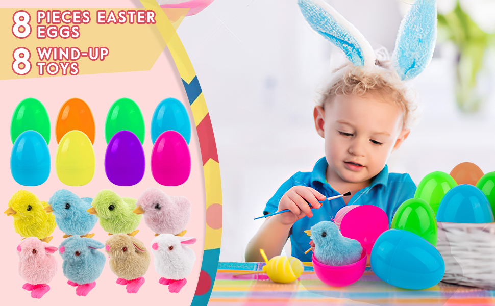 8 PCS Plastic Easter Eggs Prefilled with 8 PCS Wind Up