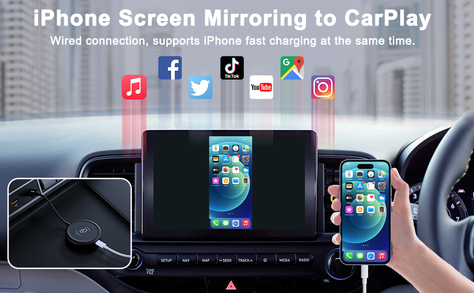 CarPlay to Car Mirroring Adapter, iPhone CarPlay Adapter Screen