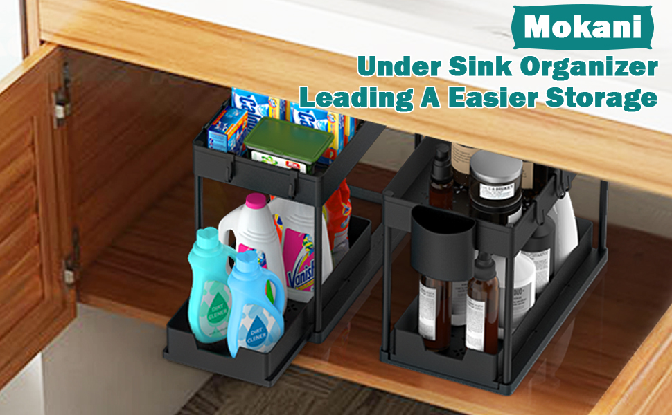 2Tier Sliding Under Sink Organizer and Storage, MultiPurpose Under