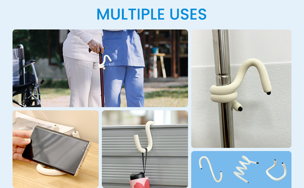 Simply wrap the holder to easily attach to a cane, crutch, trekking pole