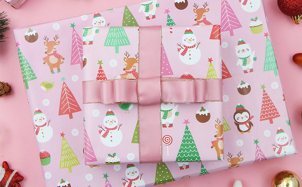 Amazon.com: Vintage Baby Pink Christmas Wrapping Paper 6