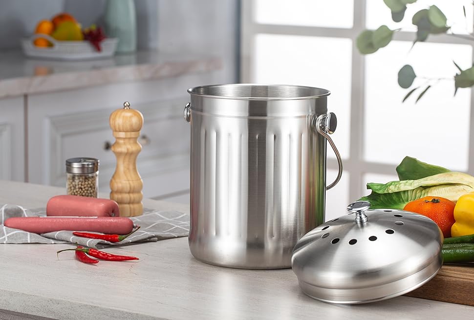 Smartbin 1.3 Gallon 5L Stainless Steel Compost Bin Countertop Compost