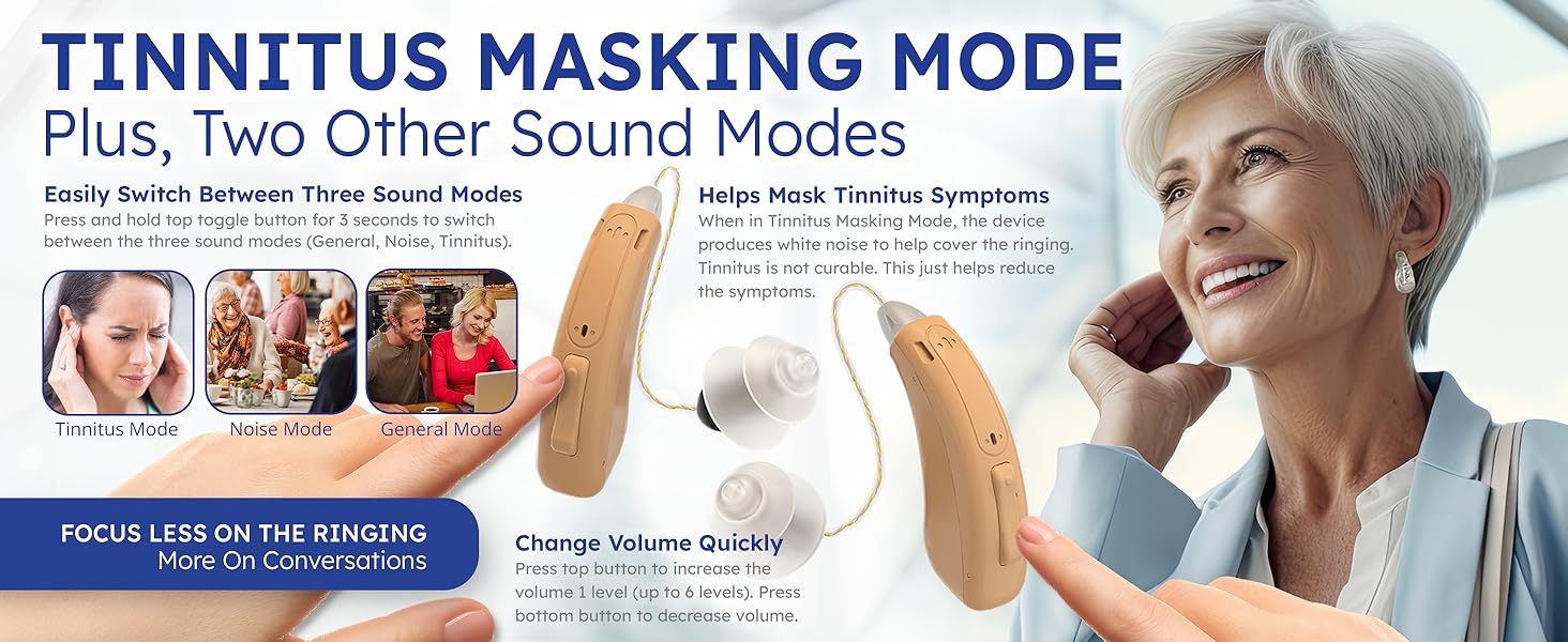 Tinnitus masking mode plus two other sound modes