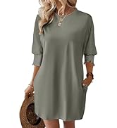 Dokotoo Womens Dresses 2025 Spring 3/4 Sleeve Fashion Dresses Crewneck Casual Mini Dress with Poc...