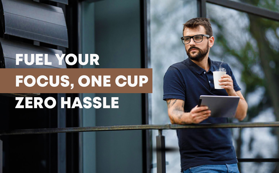 Man enjoying coffee in 8oz disposable paper cup – ideal for office, work breaks, and daily use