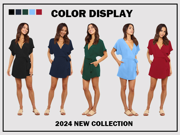 Ameri アメリ 3WAY SHOULDER VOLUME ROMPERS Amazon.com: AIMCOO Summer Short Sleeve V Neck Wrap Rompers