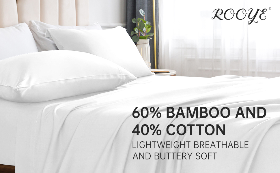 ROOYE Bamboo Sheets King 4 Piece Set, Superior Soft and Cooling Sheets