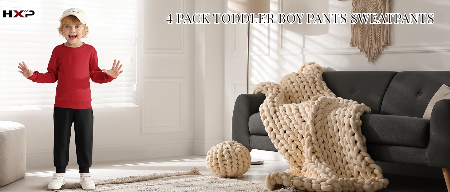 HXP 4 Pack Toddler Boys Sweatpants Pure Cotton Toddler Sweatpants Boys Kids Joggers Pants with Pocket Drawstring 2 toddler boy sweatpants