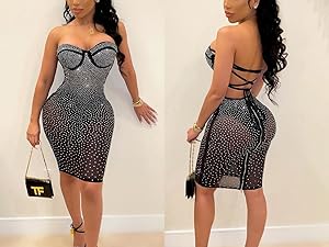 Women Sexy Hot Drilling Bodycon Dresses Glitter Sequin Elegant Dress Party Club Night Dress
