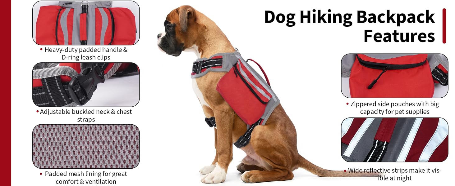 DENTRUN Dog Hiking Backpack, Hound Dog Saddlebag Backpack, Nylon Dog Harness Vest