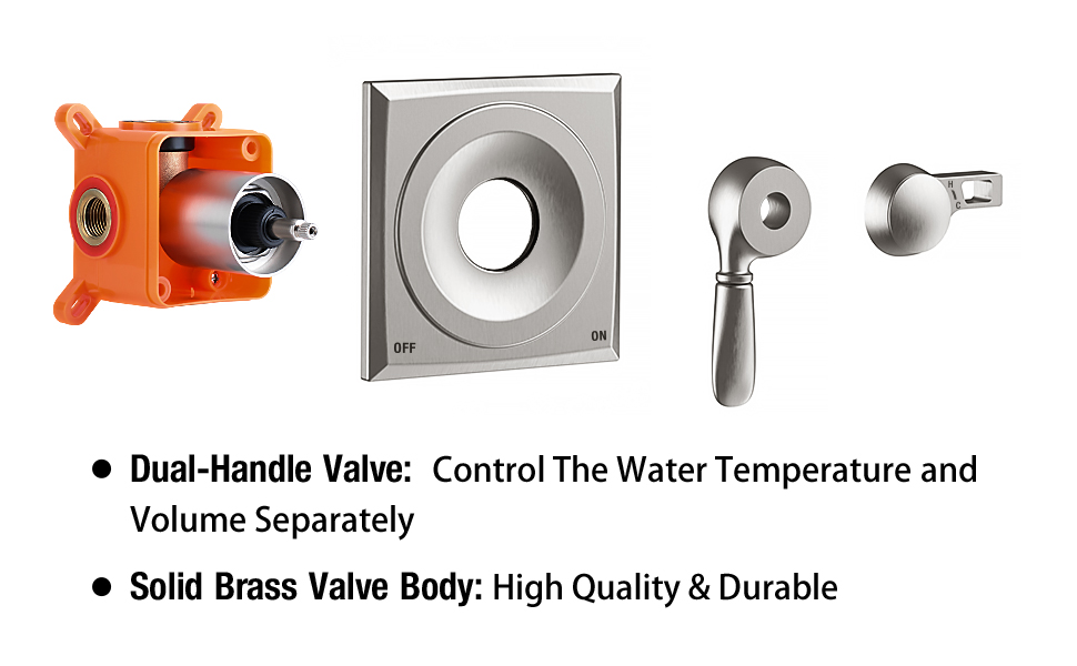 KZH DualFunction Shower Faucet Set with Valve Brushed Nickel, 2 in 1
