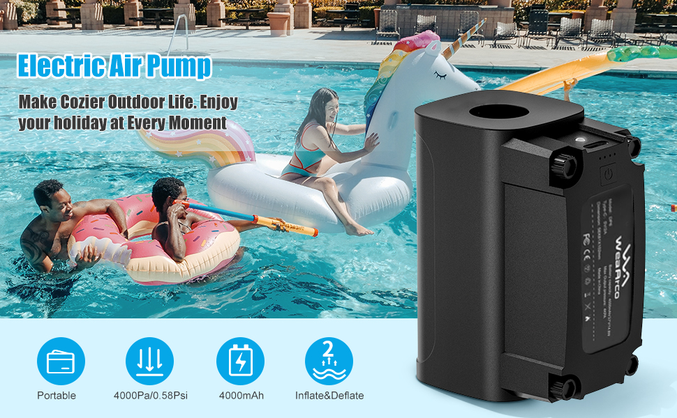 WeaArco Electric Air Pump for Inflatables, Rechargeable Air Pump 4000mAh Quick