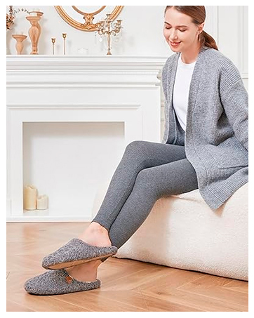 EverFoams Women's Bootie Slippers Non-slip Comfy Winter Indoor House Shoes with Knitted Collar 22 1