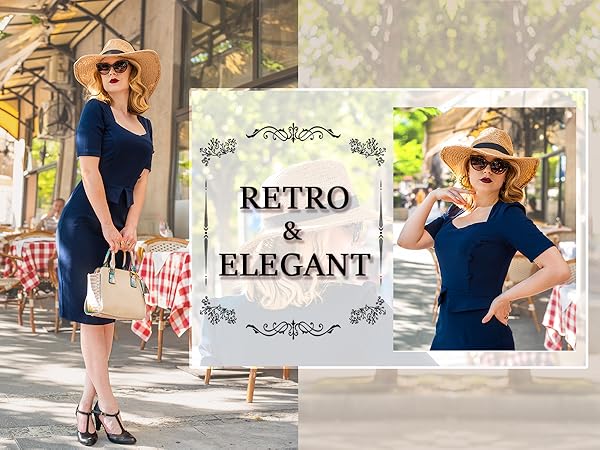 くろえり Squareneck Pencil Dress Unique-Bargains-Women-s-