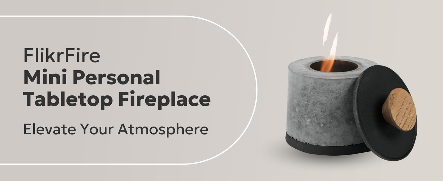 FLIKR Fire Mini Personal Concrete Fireplace Tabletop Smokeless Fire Pit with Fire