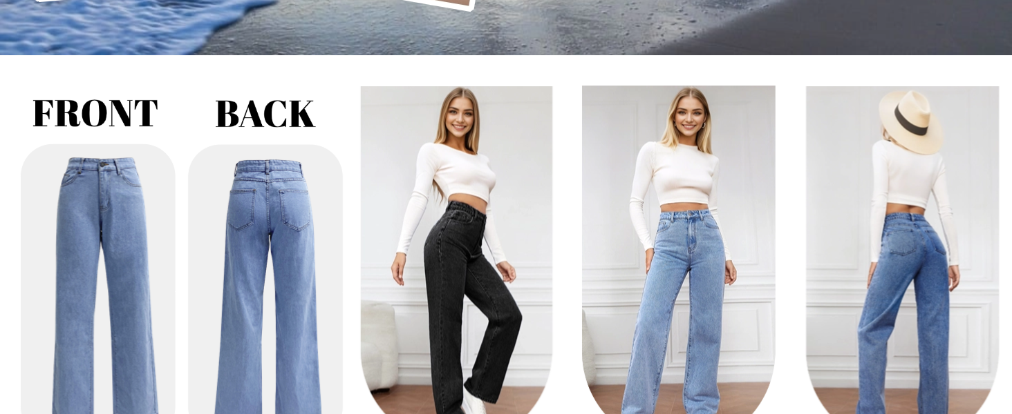 Baggy jeans for women uk loose fit wide leg denim pants
