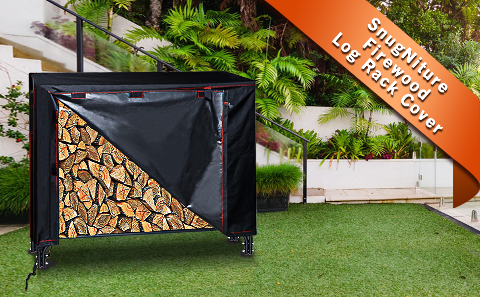 SnugNiture 8ft Firewood Log Rack Cover, 600D Oxford Heavy