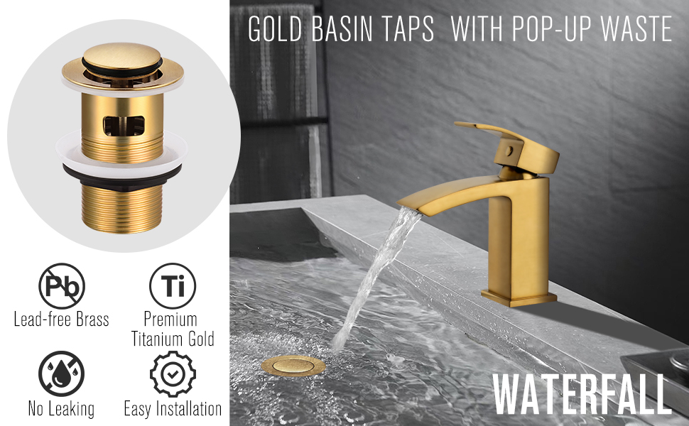 Mighbow Basin Taps Mixers Waterfall with Popup Waste Slotted Bathroom