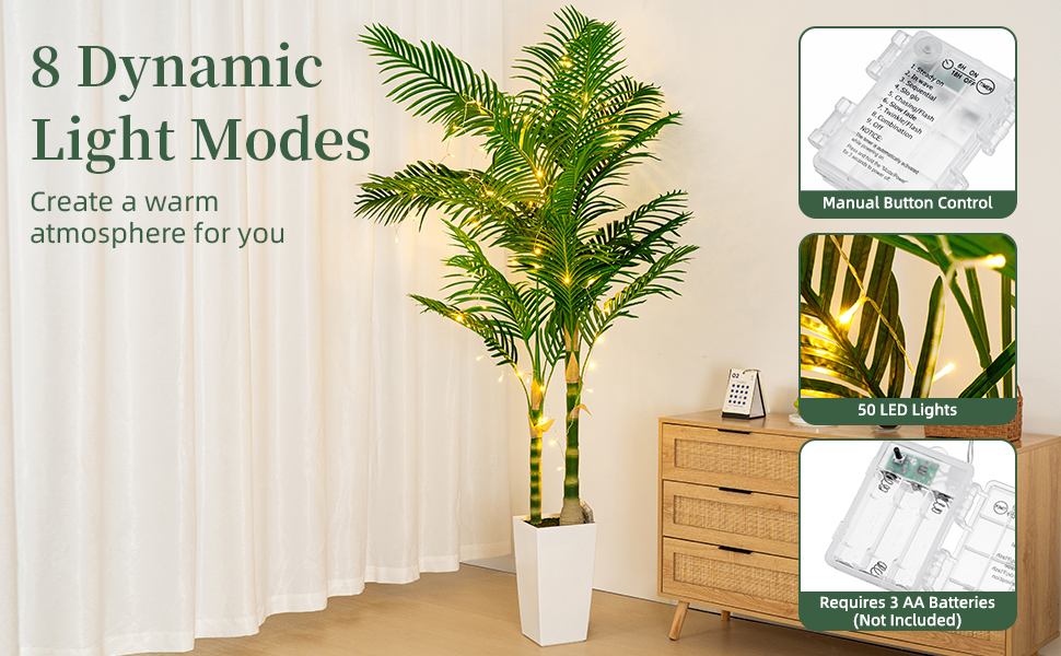 7ft Artificial Golden Cane Palm Tree with LED Fairy Lights