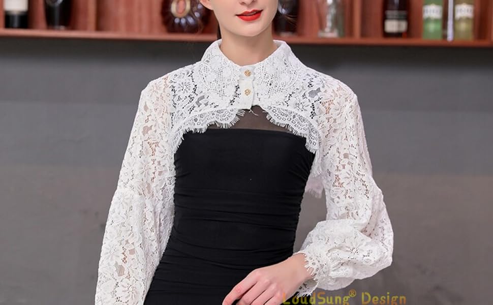 LoudSung Detachable Sleeves Wedding Dresses Crop Top Fake