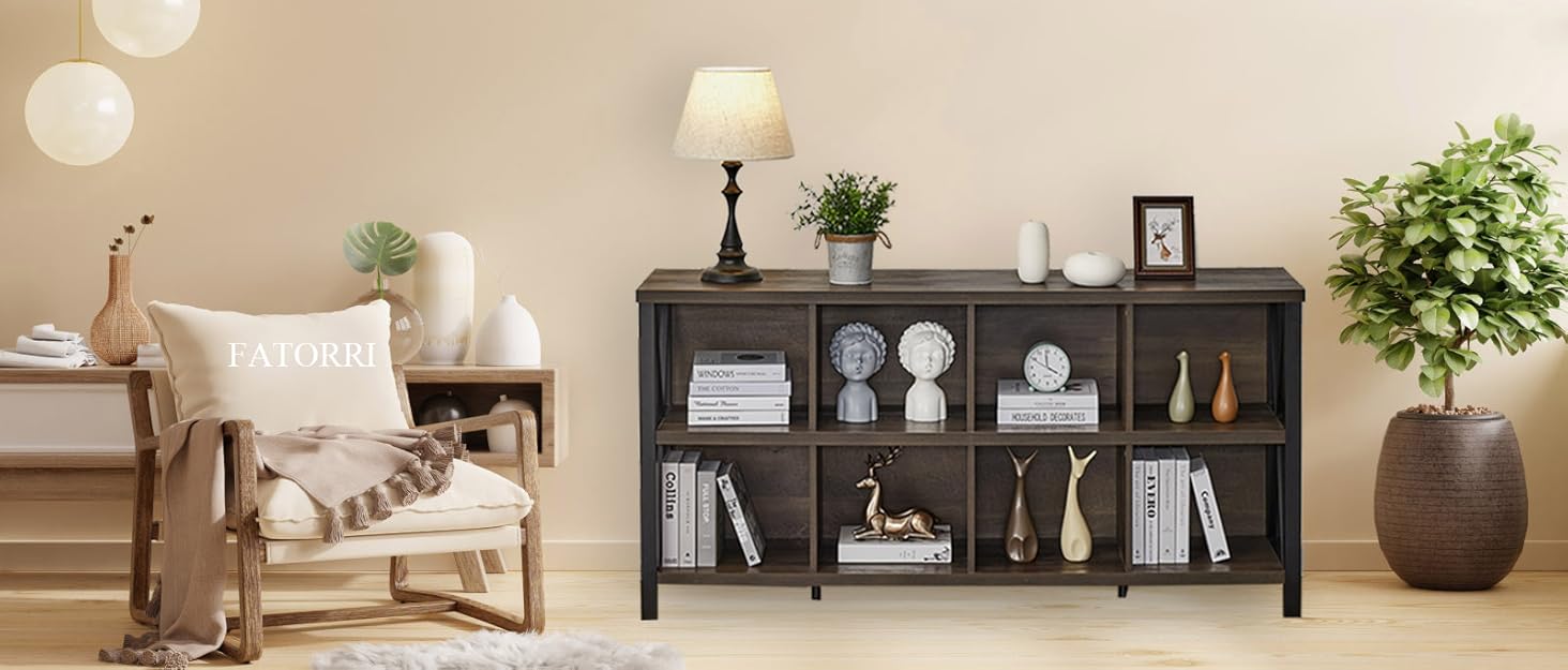 FATORRI 8 Cube Storage Organizer Bookshelf, Rustic Wood