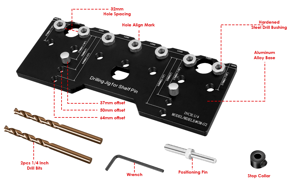 Shelf Pin Jig 1/4 Inch Aluminum Alloy Shelf Pin Drilling