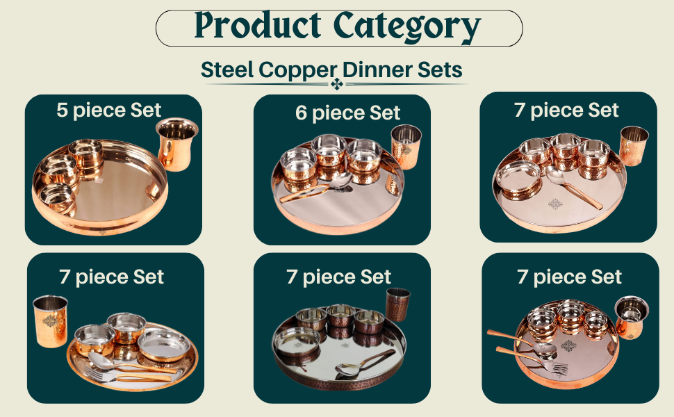 copper dinner set thali set with bowls and spoons
