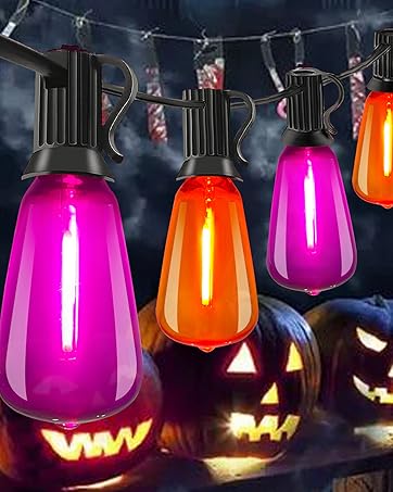 25Ft LED Outdoor String Lights, Halloween Orange Purple