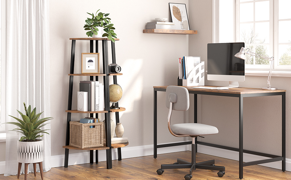 Corner Shelf, 4-Tier Ladder Shelf, Free Standing Bookshelf Bookcase, Industrial Plant Stand, Storage Rack Organiser Display Shelving Unit, For Hallway, Living Room, HOOBRO EBF41CJ01 14 1