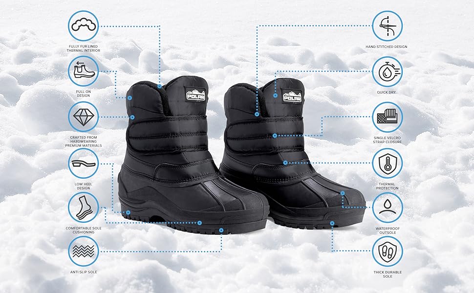 Polar Mens Nylon Snow Hiking Thermal Outdoor Single Strap Stable Mucker Boots 14 mens snow boots