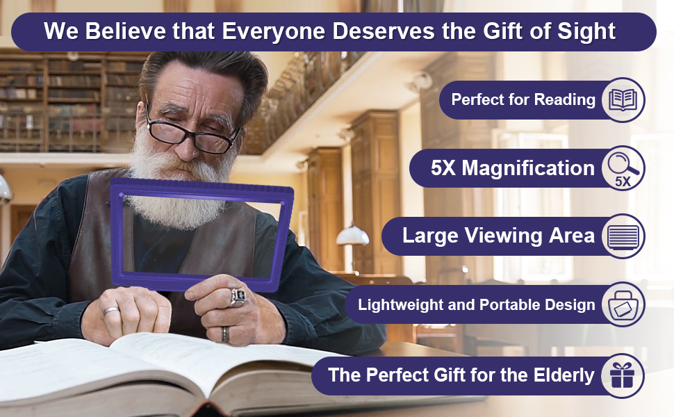 JUOIFIP 5X Magnifying Glass for Reading, Large and Lightweight