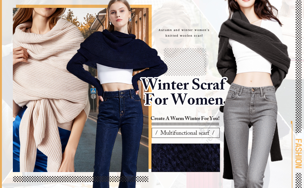 Knitted Scarf for Women Fall Winter Scarf with Sleeves Long Warm Chunky